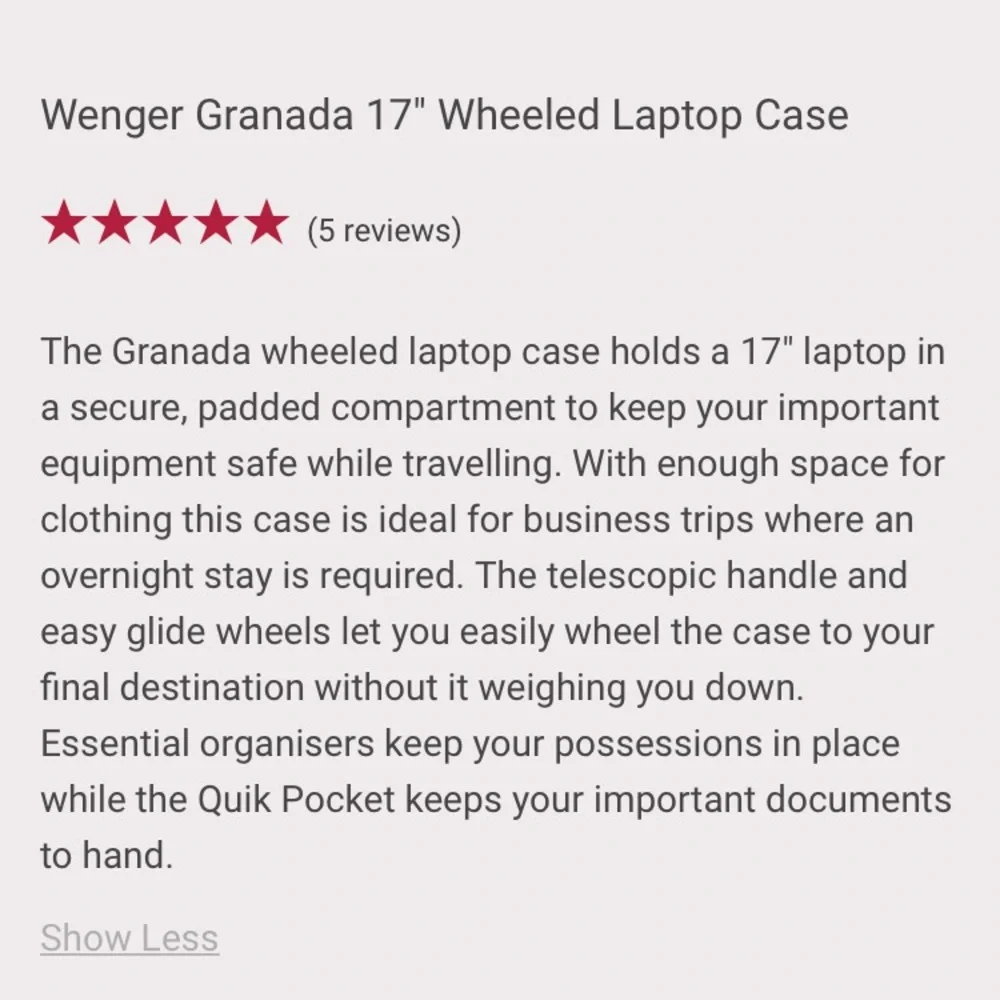 SwissGear Wenger Grenada 17” Wheeled Laptop Case